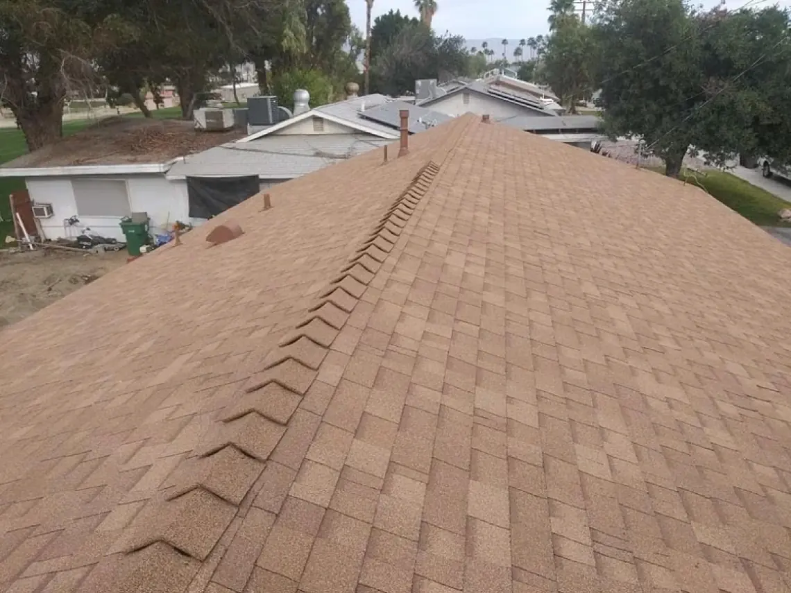 Close view of tan roof shingles from Team All Star Construction’s residential portfolio