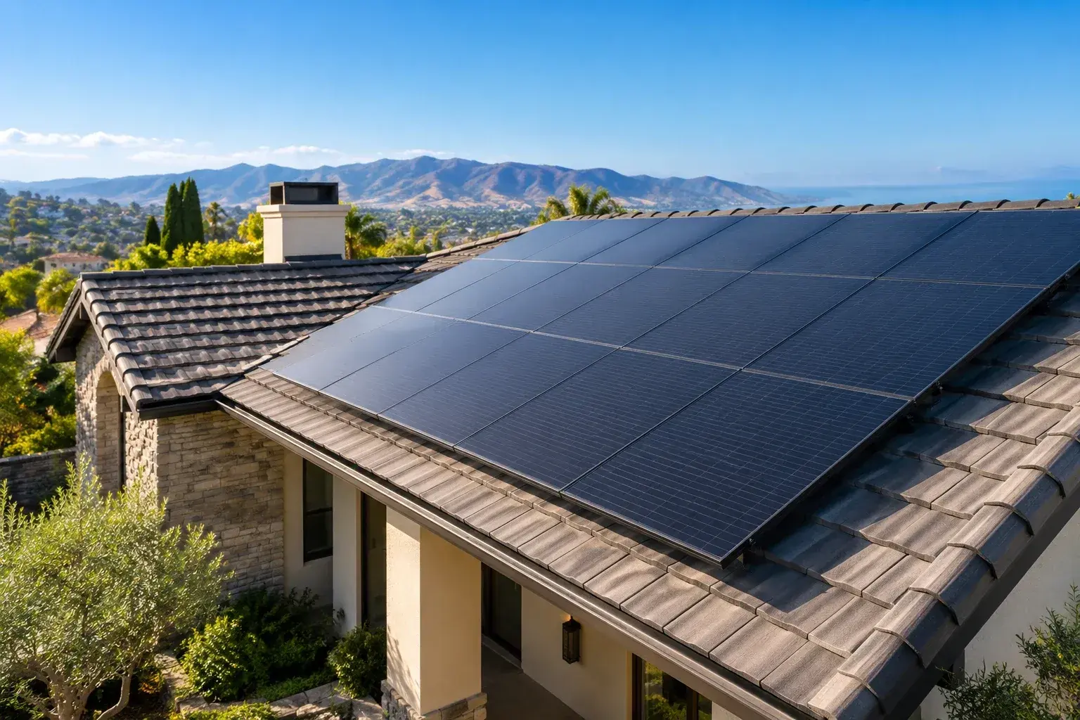 Illustrative rooftop solar array, representing reinstallation and operating checks